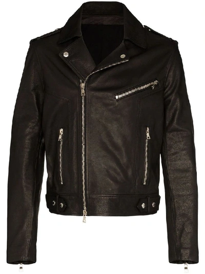 Shop Balmain Men's Black Leather Outerwear Jacket
