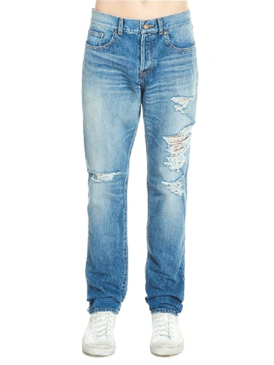 Shop Saint Laurent Men's Blue Cotton Jeans