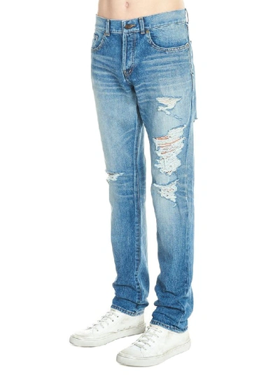 Shop Saint Laurent Men's Blue Cotton Jeans