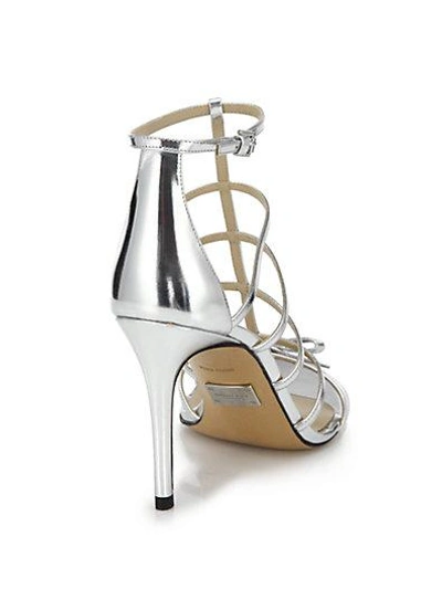Shop Michael Kors Blythe Metallic Leather Cage Sandals In Silver