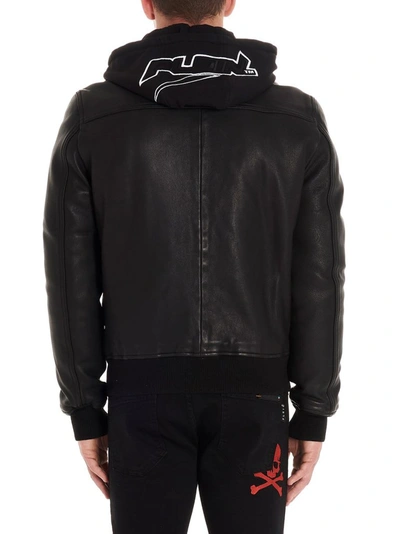 Shop Philipp Plein Men's Black Leather Outerwear Jacket