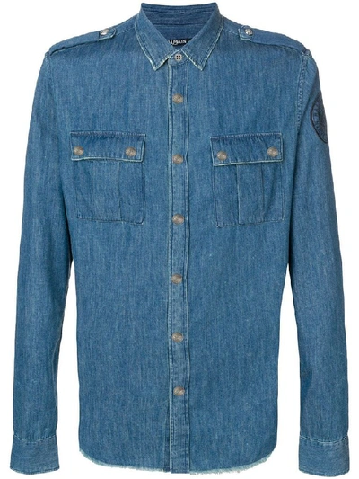 Shop Balmain Men's Blue Cotton Shirt