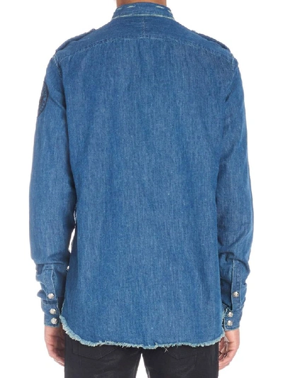 Shop Balmain Men's Blue Cotton Shirt