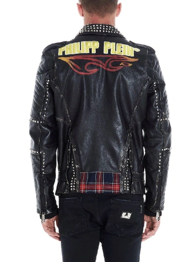 Shop Philipp Plein Men's Black Leather Outerwear Jacket