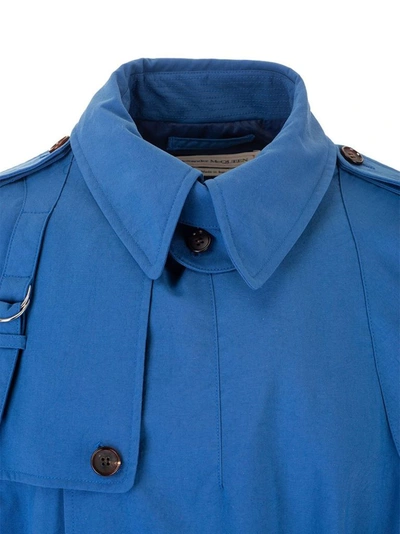 Shop Alexander Mcqueen Men's Blue Polyamide Trench Coat