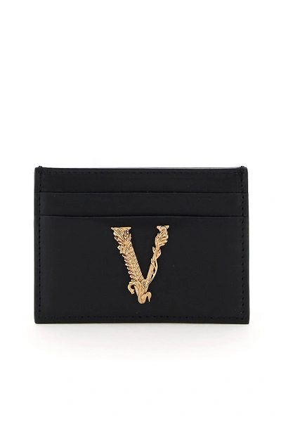 Shop Versace Virtus Leather Card Holder In Nero Oro Tribute (black)