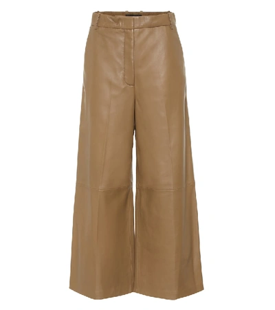 Shop Joseph Tuba Wide-leg Leather Pants In Beige