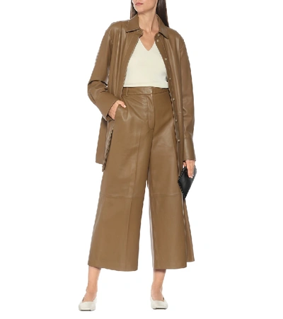 Shop Joseph Tuba Wide-leg Leather Pants In Beige