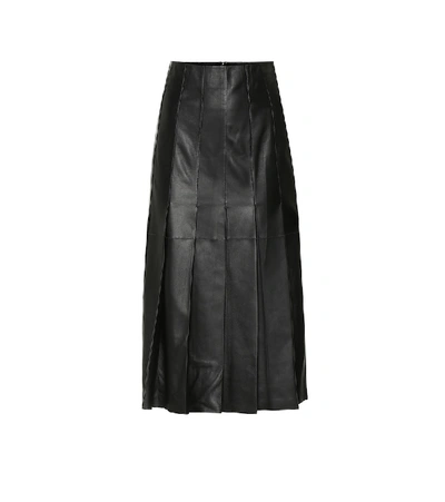 Shop Joseph Semry Pleated Leather Midi Skirt In Black