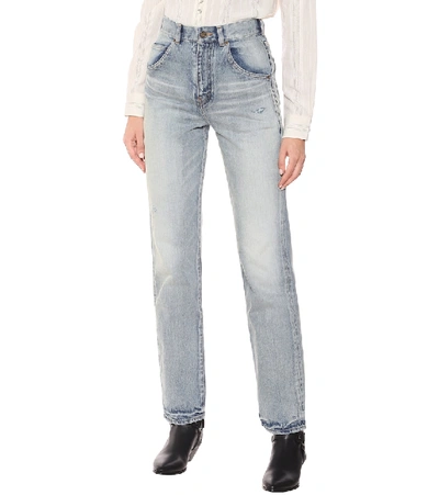 Shop Saint Laurent Mid-rise Straight Jeans In Blue