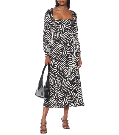 Shop Rixo London Mara Zebra-print Midi Dress In Black