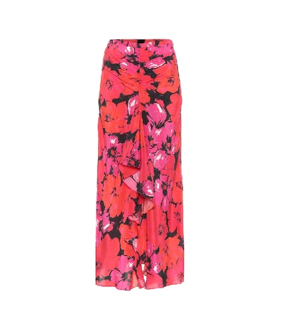 Shop Rixo London Vi Floral Silk Midi Skirt In Pink