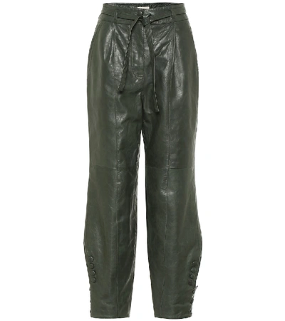 Shop Ulla Johnson Navona Leather Pants In Green