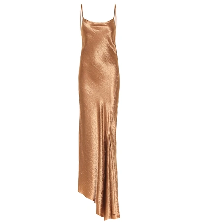 Shop Ann Demeulemeester Asymmetric Satin Slip Dress In Brown