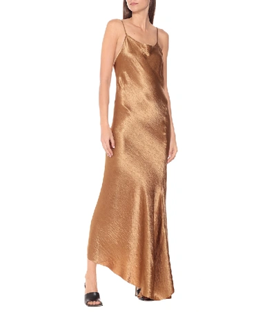Shop Ann Demeulemeester Asymmetric Satin Slip Dress In Brown