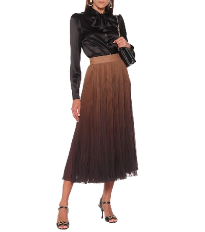 Shop Dolce & Gabbana Plissé Chiffon Midi Skirt In Brown