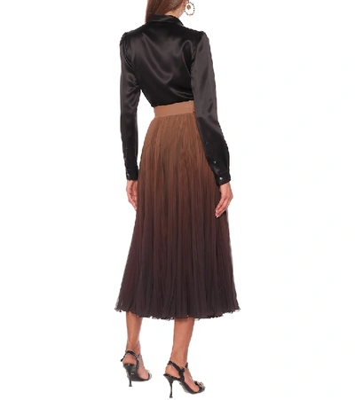 Shop Dolce & Gabbana Plissé Chiffon Midi Skirt In Brown
