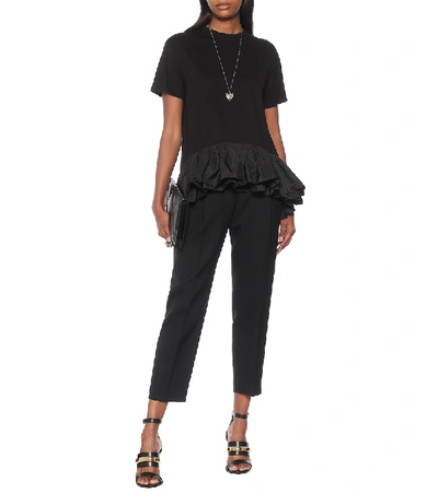 Shop Alexander Mcqueen Ruffle-trimmed Cotton Jersey T-shirt In Black