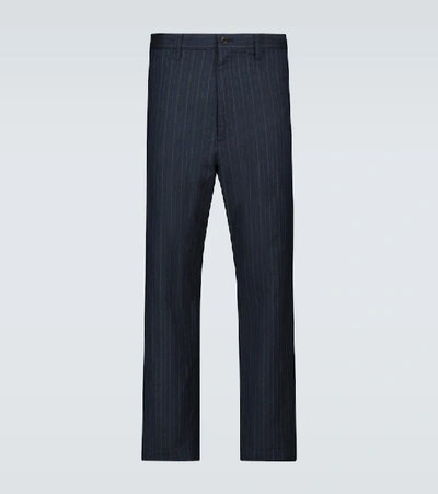 Shop Junya Watanabe Washed Pinstriped Pants In Blue