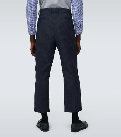 Shop Junya Watanabe Washed Pinstriped Pants In Blue