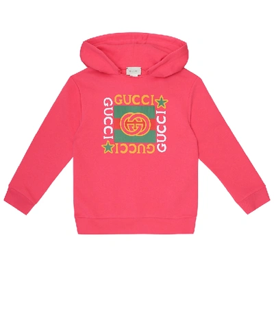 Shop Gucci Logo Cotton Jersey Hoodie In Pink
