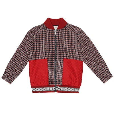 Shop Gucci Houndstooth Cotton Bomber Jacket In Red