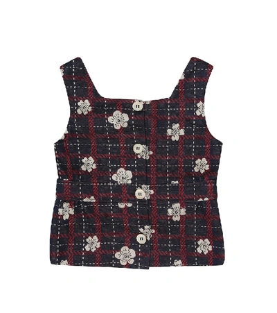 Shop Gucci Floral Checked Cotton Jersey Top In Blue