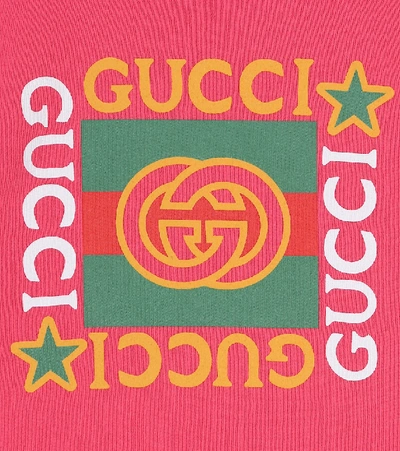 Shop Gucci Logo Cotton Jersey Hoodie In Pink