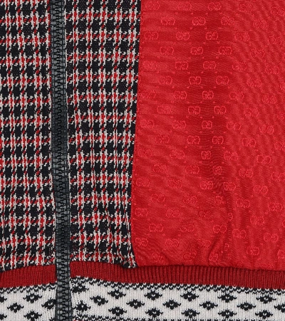 Shop Gucci Houndstooth Cotton Bomber Jacket In Red