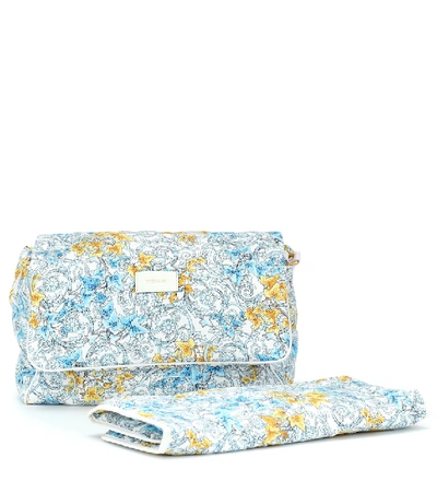 Shop Versace Printed Changing Bag With Mat In Blue