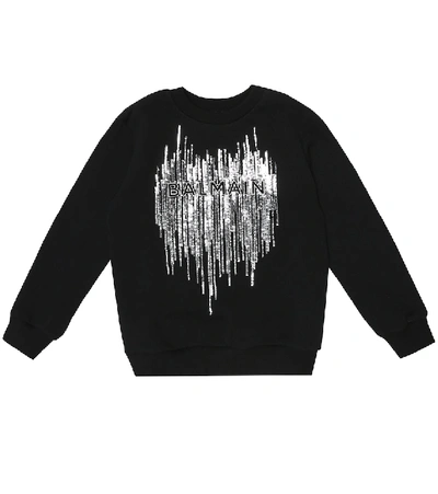 Shop Balmain Sequined Cotton Sweatshirt In Black