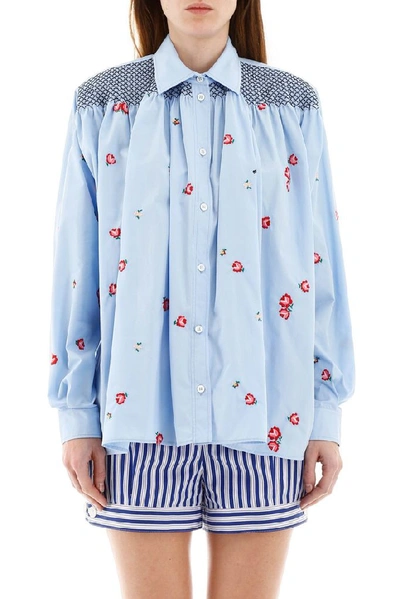 Shop Miu Miu Women's Light Blue Cotton Shirt