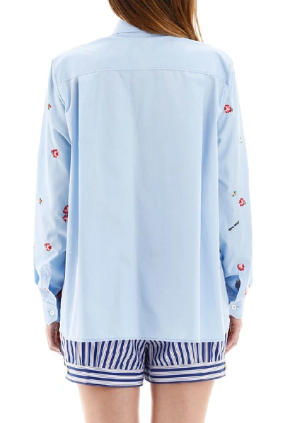 Shop Miu Miu Women's Light Blue Cotton Shirt