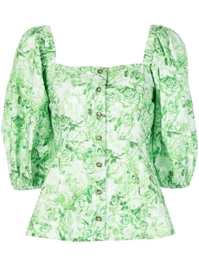 Shop Ganni Women's Green Cotton Blouse
