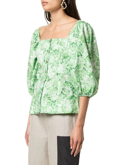 Shop Ganni Women's Green Cotton Blouse