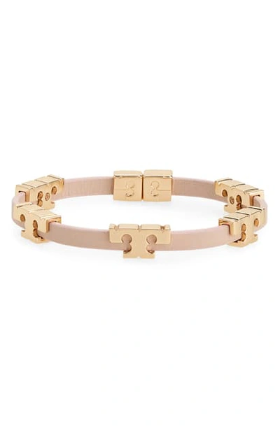 Shop Tory Burch T-logo Single Wrap Bracelet In Tory Gold / Mineral Pink