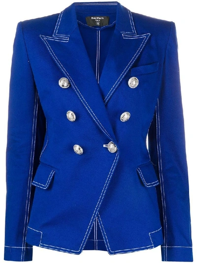 Shop Balmain Women's Blue Cotton Blazer