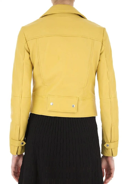 Shop Pinko Women's Yellow Leather Outerwear Jacket