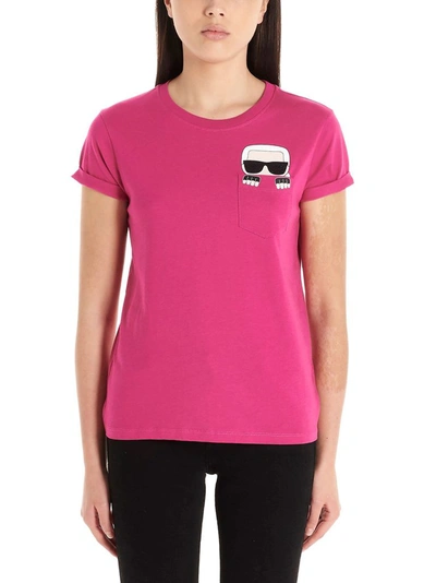 Shop Karl Lagerfeld Women's Fuchsia Cotton T-shirt