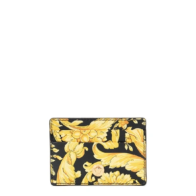 Shop Versace Baroque-print Leather Card Holder In Black