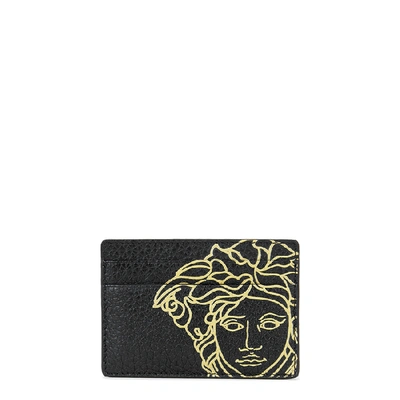 Shop Versace Medusa-print Black Leather Card Holder