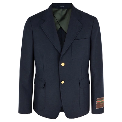 Shop Gucci Navy Cotton-blend Blazer