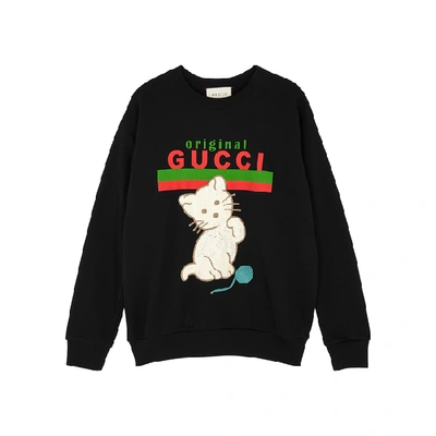 Shop Gucci Kitten-embroidered Cotton Sweatshirt In Black