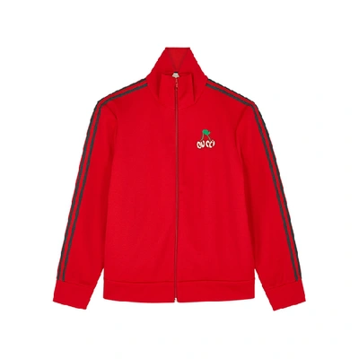 Shop Gucci Red Striped Piqué-jersey Track Jacket