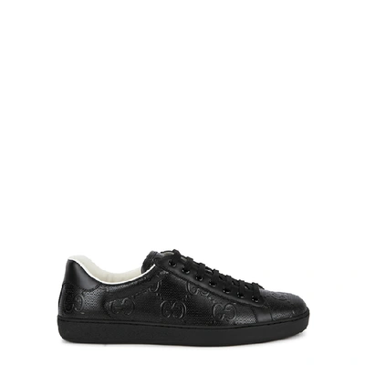 Shop Gucci New Ace Logo-embossed Leather Sneakers In Black
