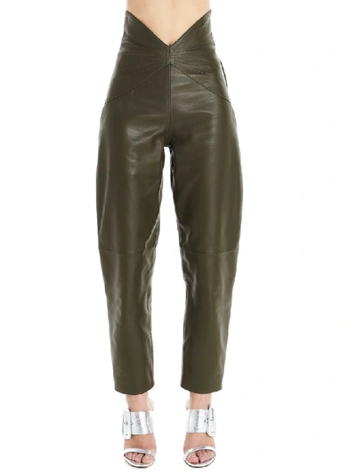 Shop Attico Women's Green Leather Pants