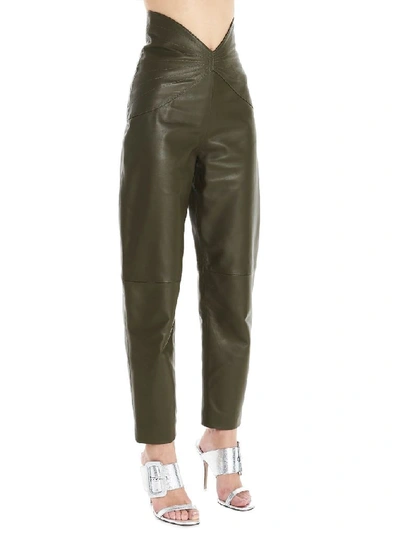 Shop Attico Women's Green Leather Pants