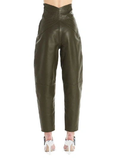 Shop Attico Women's Green Leather Pants