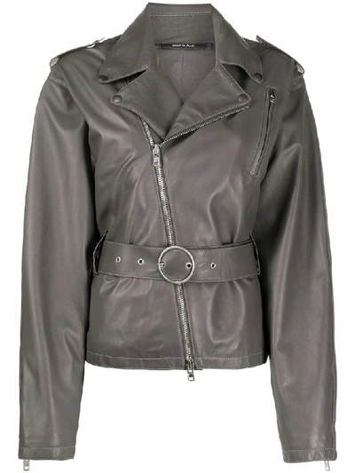 Shop Maison Margiela Women's Grey Leather Outerwear Jacket