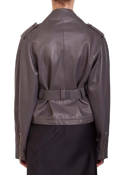 Shop Maison Margiela Women's Grey Leather Outerwear Jacket